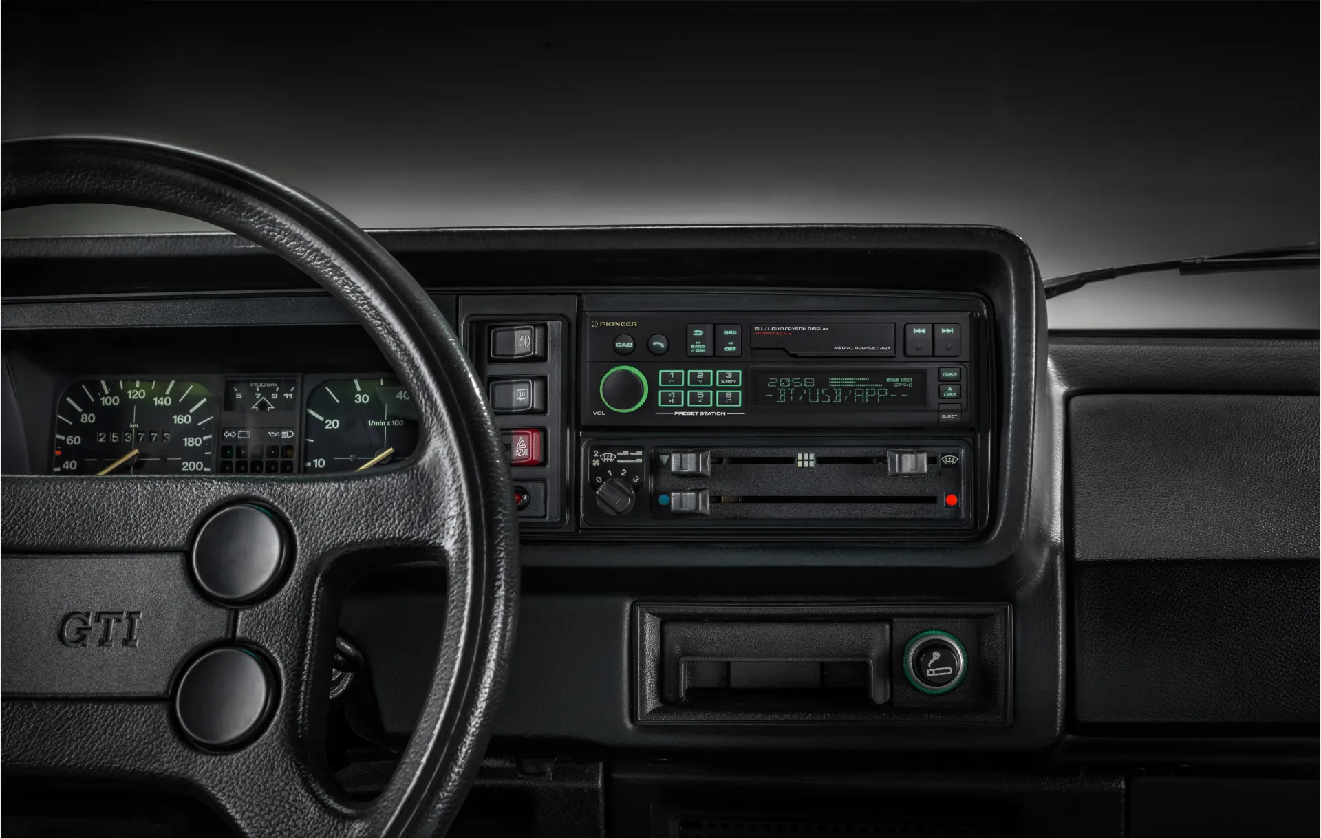 Pioneer-SXT-C10PS-Installed-GOLF-GTI-Golf-M1-Front-angle-Green-Illumination-LCD-USB-APP